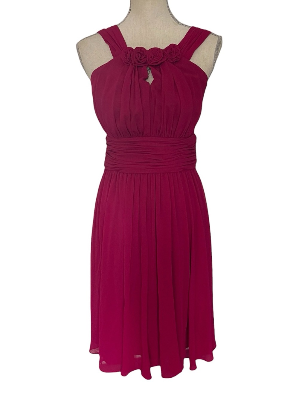 Evan Picone Dark Berry Sleeveless Rosette Fit and Flare Dress (6)